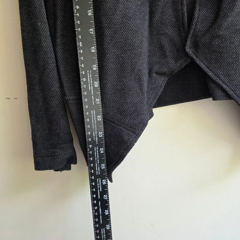 Eileen Fisher Black Textured Open Front Draped Cardigan Large Office Minimalist
